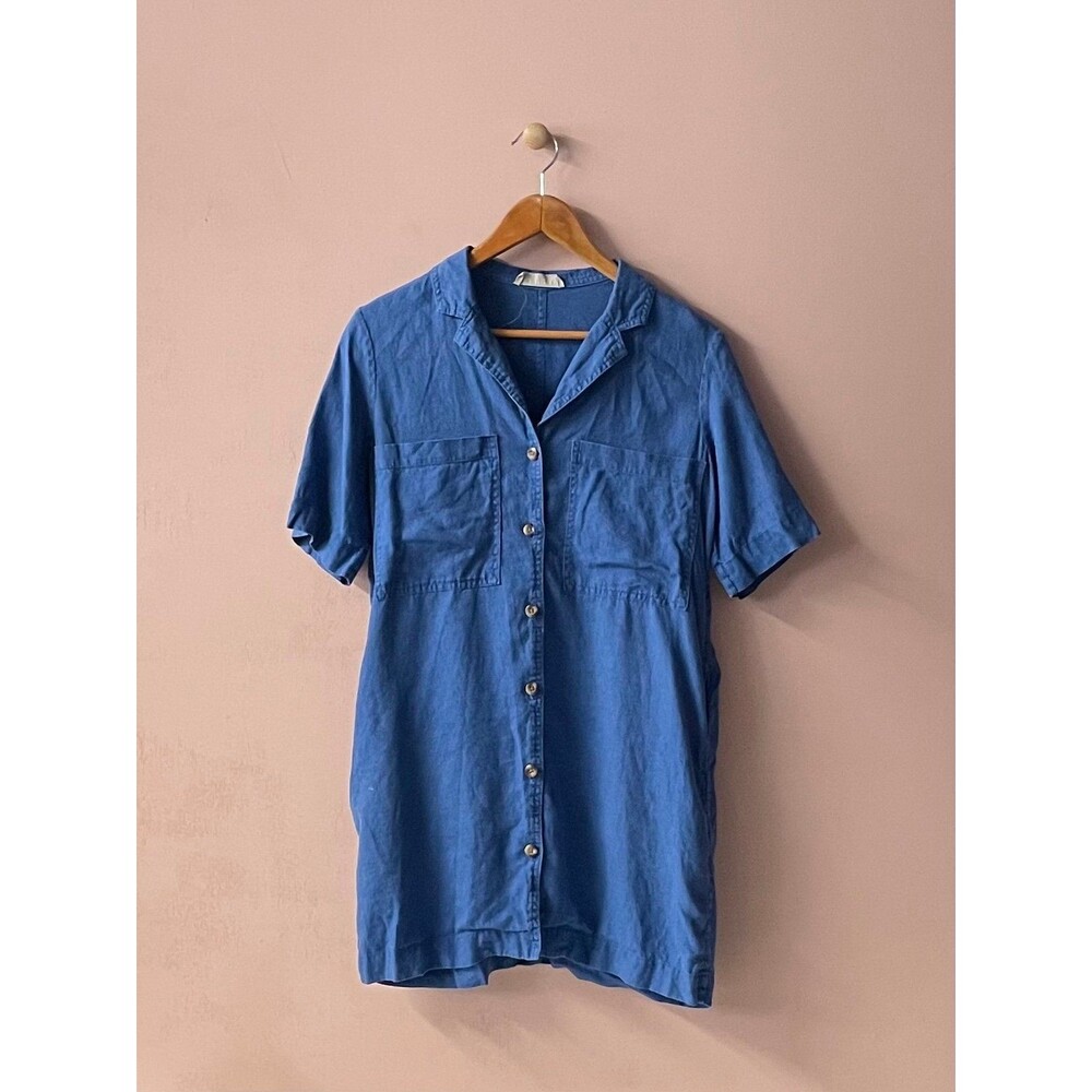 Everlane Blue Linen Button-Down Mini Shirt Dress Size XS GUC